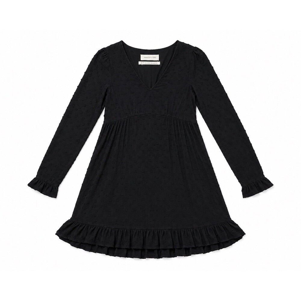 Urban Outfitters Black Swiss Dot Long Sleeve Ruffle Mini Dress XS